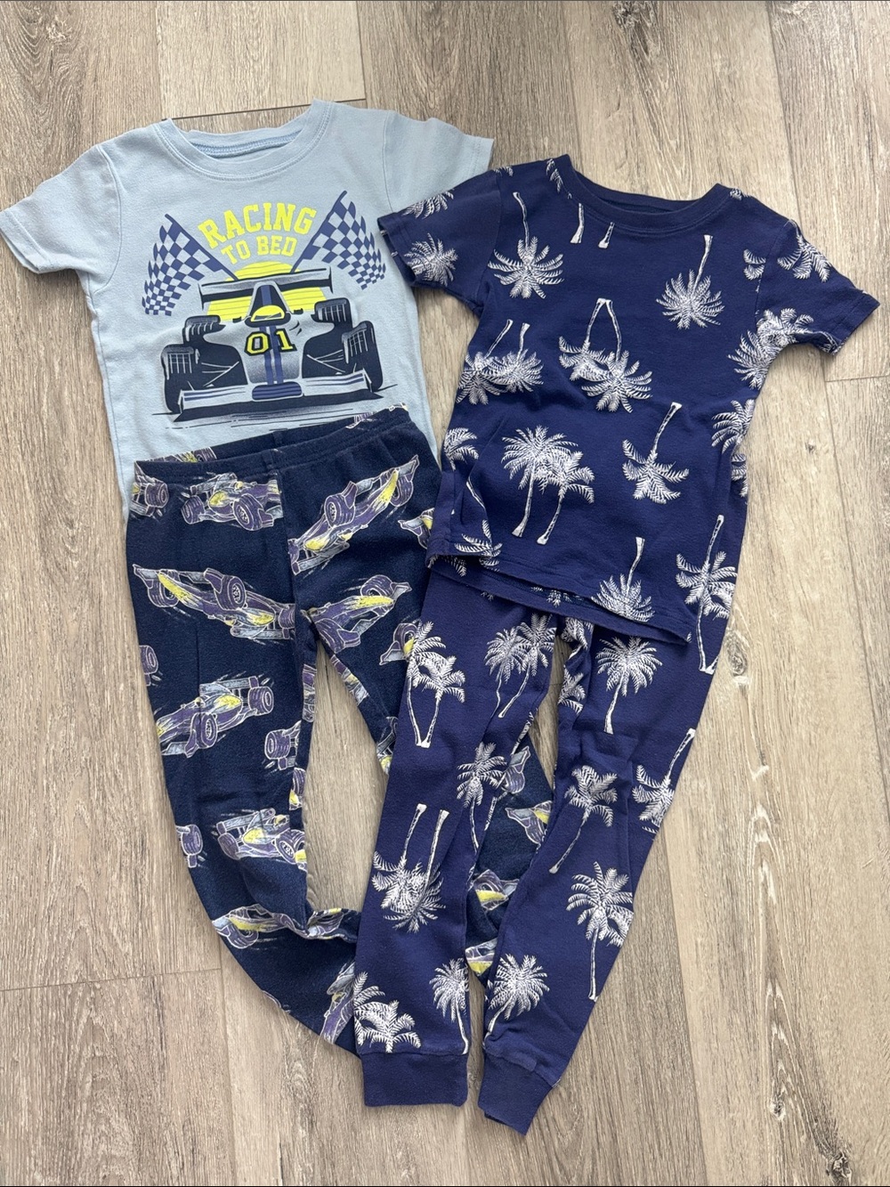 EUC Carter's Blue Racing Car and Navy Palm Trees 2-Piece Pajama Pants Set Size5T